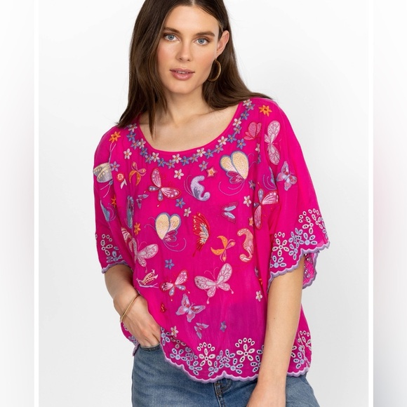 NWT Johnny Was Bellona Short Sleeve Embroidered Blouse Pink size XXS - Picture 2 of 9